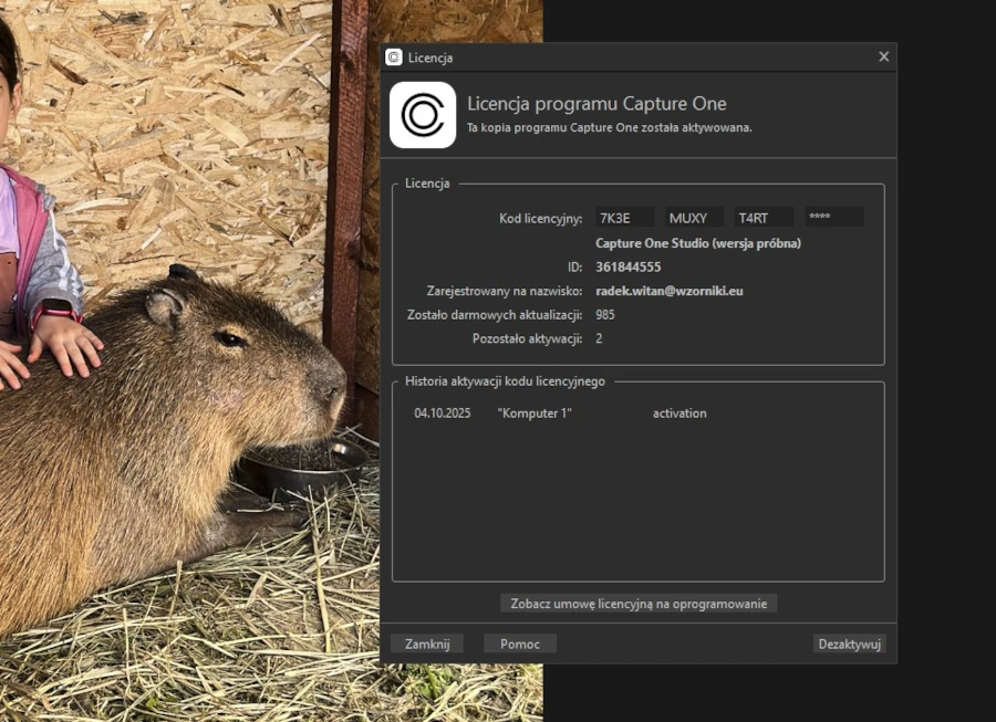 dezaktywacja programu capture one pro z poziomu aplikacji